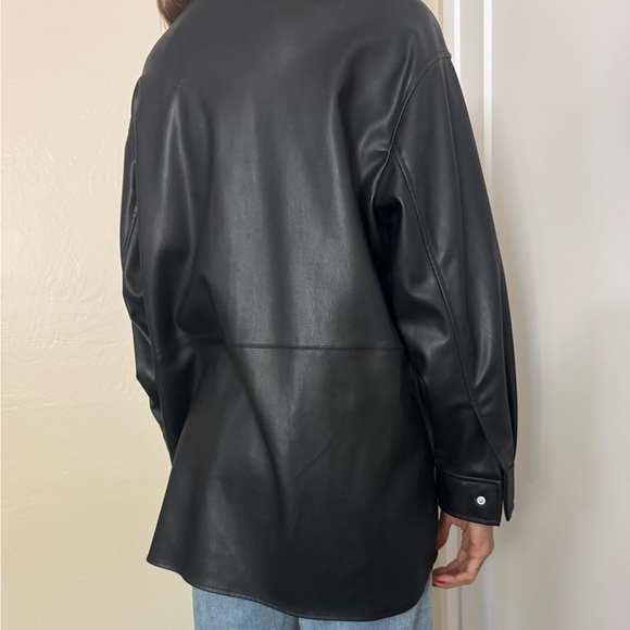 ZARA Faux Oversized Leather Button Up Shirt/Jacket BLACK XS - Picture 3 of 6